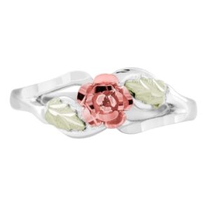 Blooms Rose Flower Diamond-Cut Ring, Sterling Silver, 12k Green and Rose Black Hills Gold Size 7