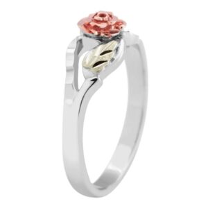 Blooms Rose Flower Diamond-Cut Ring, Sterling Silver, 12k Green and Rose Black Hills Gold Size 7