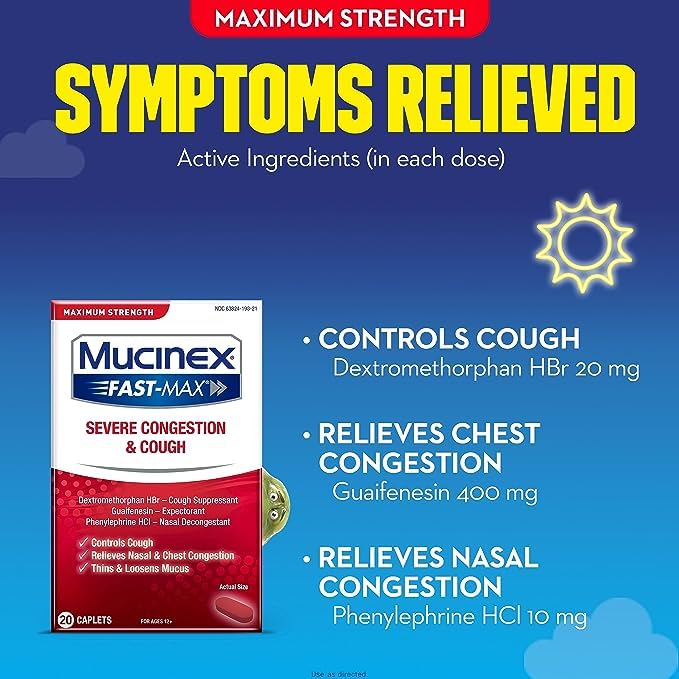 Mucinex Fast-Max Adult Severe Congestion and Cold Caplets, 20 Count (Pack of 3)