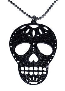 gothic punk psychobilly dia de los muertos day of the dead sugar skull black metal necklace