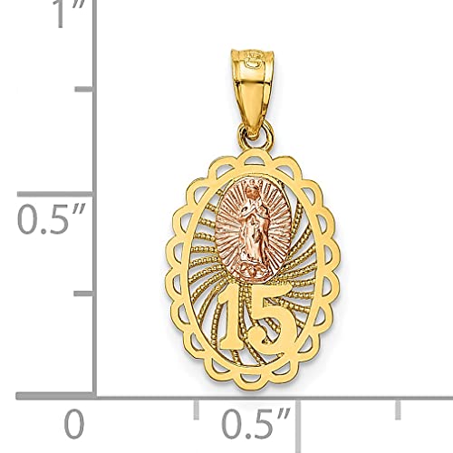 IceCarats 14K Two Tone Gold Quinceanera 15 Years Old Birthday Our Lady of Guadalupe Virgin Mary Necklace Virgencita Maria Rosa Pendant Catholic Christian Holy Mother Medallion Charm Only