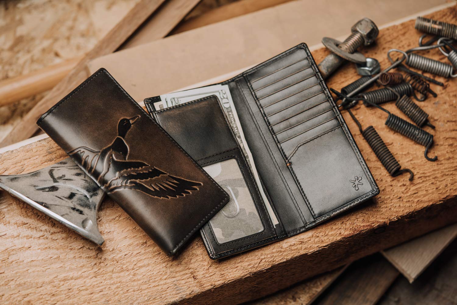 House of Jack Co. DUCK Long Wallet for Men | Full Grain Leather with Hand Burnished Finish | Long Bifold Wallet | Rodeo Wallet | Duck Hunter Gift