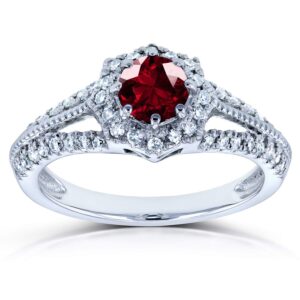 kobelli vintage style garnet & diamond engagement ring 7/8 carat (ctw) in 14k white gold, size 10, white gold