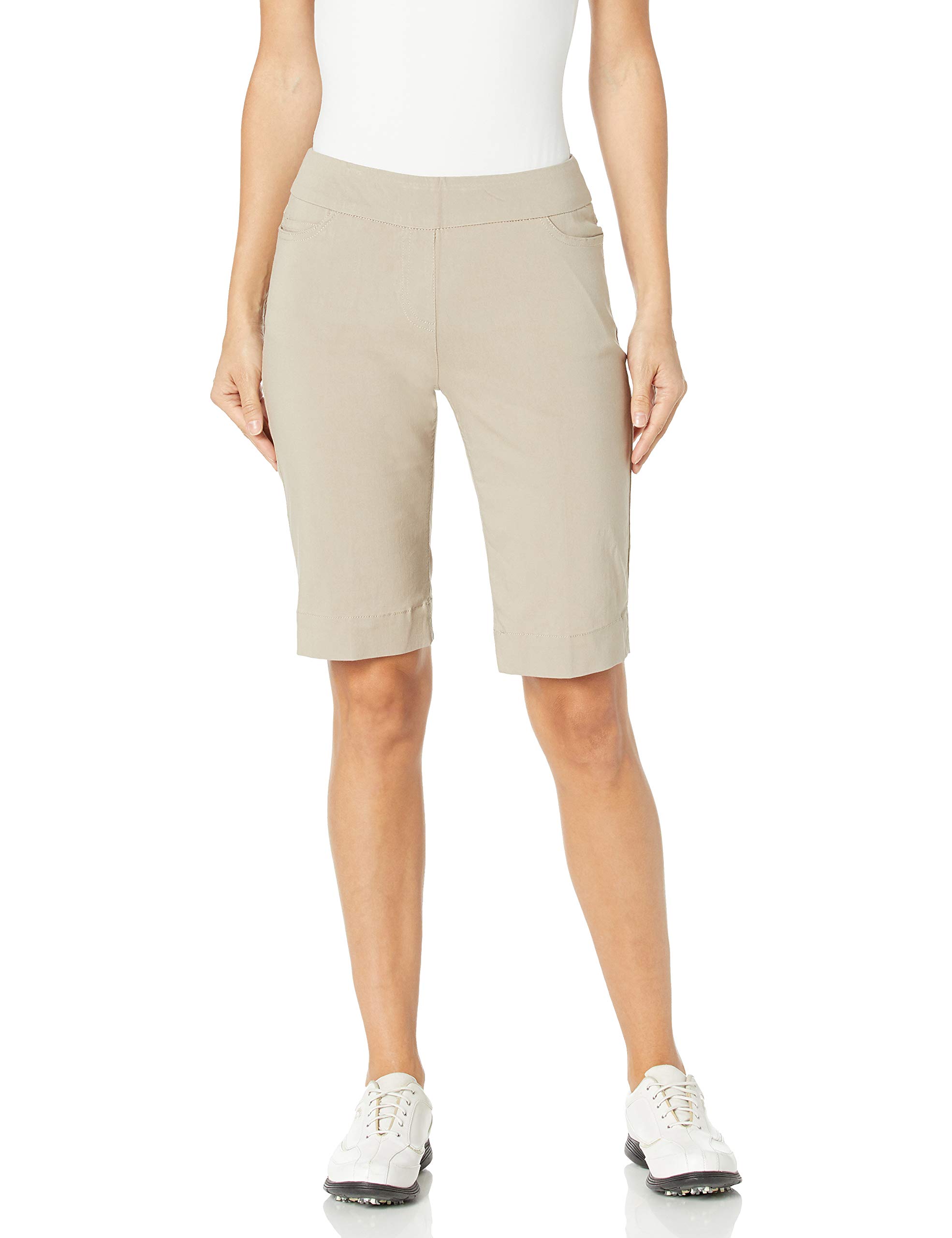 SLIM-SATION Women's Golf Wide Band Pull On Short with Real Pockets(Stone,8)