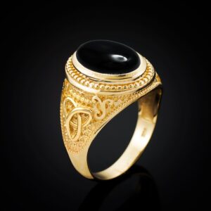 14K Yellow Gold Celtic Black Onyx Gemstone Statement Ring (8)