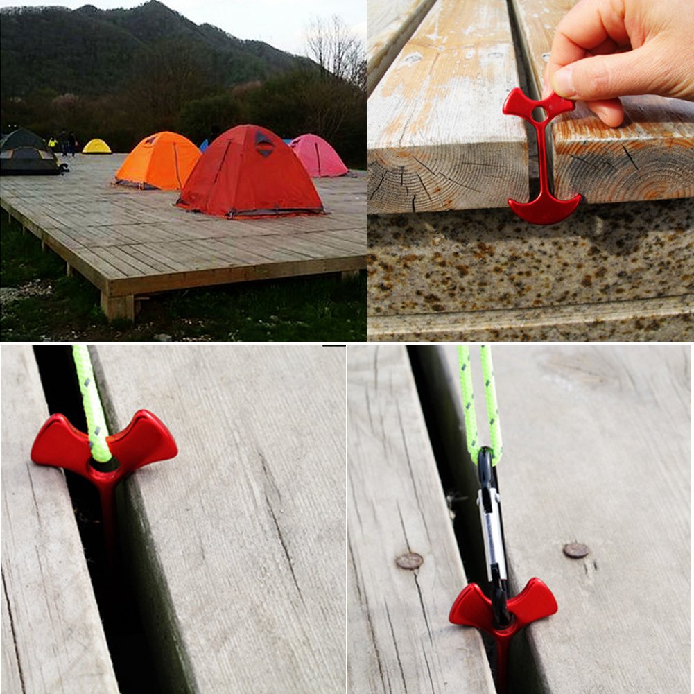 AVESON Pack of 5 Aluminum Alloy Anchor Shape Deck Plank Board Tent Stakes Wind Rope Hook Cord Buckle Tent Pegs with Carabiners for Outdoor Camping Hiking, 2.6" Long