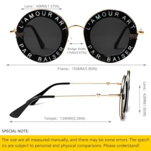 SHEEN KELLY Retro Round Sunglasses for Women Men bee Fashion Black Shades Metal Frame Sunglasses Chic Style Unisex Glasses