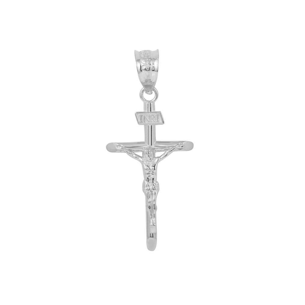 10K White Gold 1.2" INRI Crucifix Cross Pendant Charm - Pendant Only