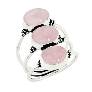 925 Silver Plated 8.65Cts Natural Rose Quartz Ring Size 7.5 For Women, Pink Stone January Birthstone Ring Jewelry Gift For Women Mom Wife