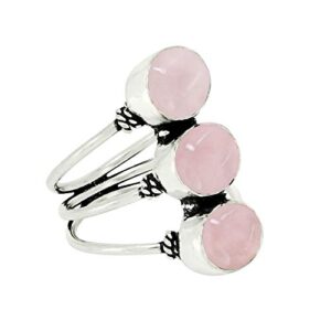 925 Silver Plated 8.65Cts Natural Rose Quartz Ring Size 7.5 For Women, Pink Stone January Birthstone Ring Jewelry Gift For Women Mom Wife