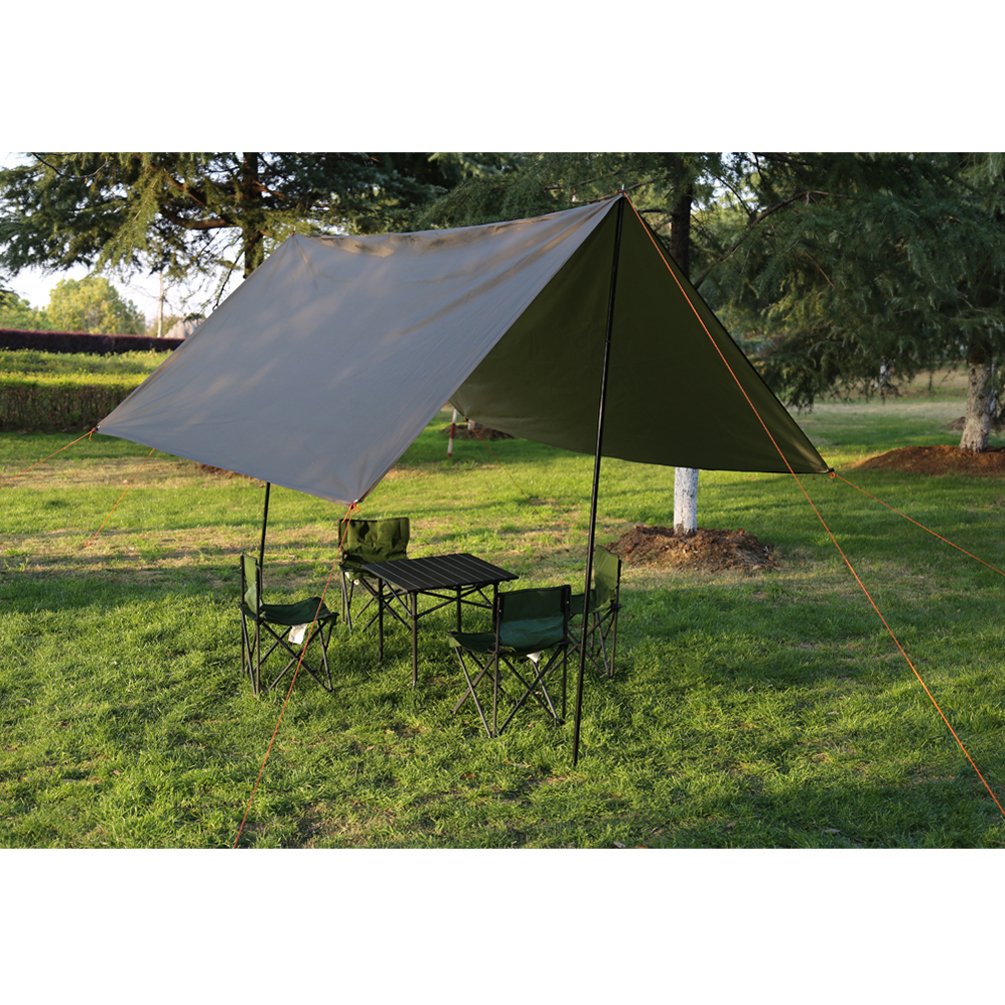 KampFit 9.8'x9.8' Waterproof Tent Tarp with 6 Pcs Ultralight Tent Stakes, Army Green