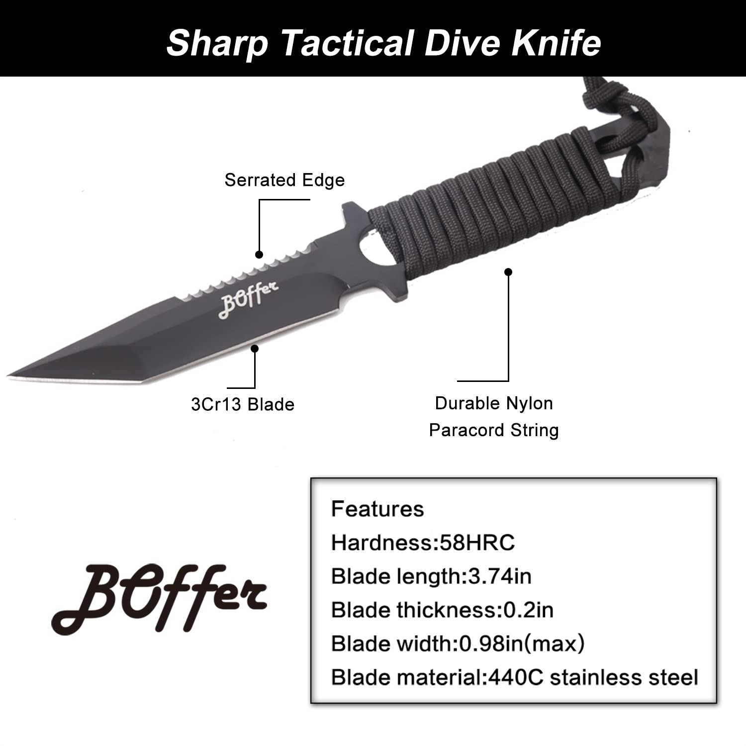 Dive Knife Scuba Diving Knife, Black Tactical Sharp Blade knives, Divers dive tool with 2 Types Sheaths,Sawing Edge and 2 Pairs Leg Straps for Snorkeling,Hunting,Camping