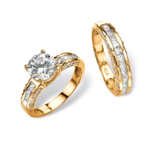 PalmBeach Jewelry Platinum or Yellow Gold-Plated .925 Sterling Silver Round Cubic Zirconia Bridal Ring Set Size 10