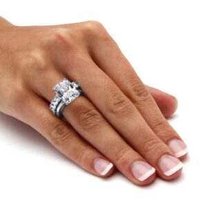 PalmBeach Platinum-plated Emerald Cut Cubic Zirconia Bridal Ring Set Sizes 6-10 Size 7