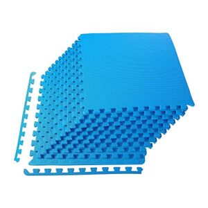 signature fitness puzzle exercise mat with eva foam interlocking tiles for mma, exercise, gymnastics and home gym protective flooring, 1/2" thick, 48 square feet, blue