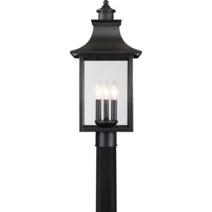 Quoizel CCR9010K Chancellor Outdoor Lantern Post Mount, 3-Light 180 Total Watts, 22" H x 10" W, Mystic Black