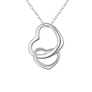 EVER FAITH Women's 925 Sterling Silver Simple Interlocking Open Heart Adjustable Pendant Necklace