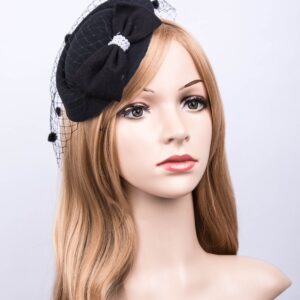 Fascinators Hats 20s 50s Hat Pillbox Hat Cocktail Tea Party Headwear with Veil for Girls and Women(C-black)