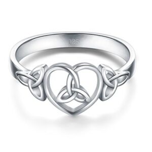 925 Sterling Silver Ring Boruo Celtic Knot Heart High Polish Tarnish Resistant Eternity Wedding Band Stackable Ring Size 9