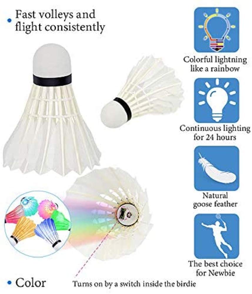 YYZP 6-Pack LED Badminton Shuttlecocks, Badminton Birdies Glow in The Dark Birdie Badminton Set for Outdoor/Indoor Lighting Sport Activities Game