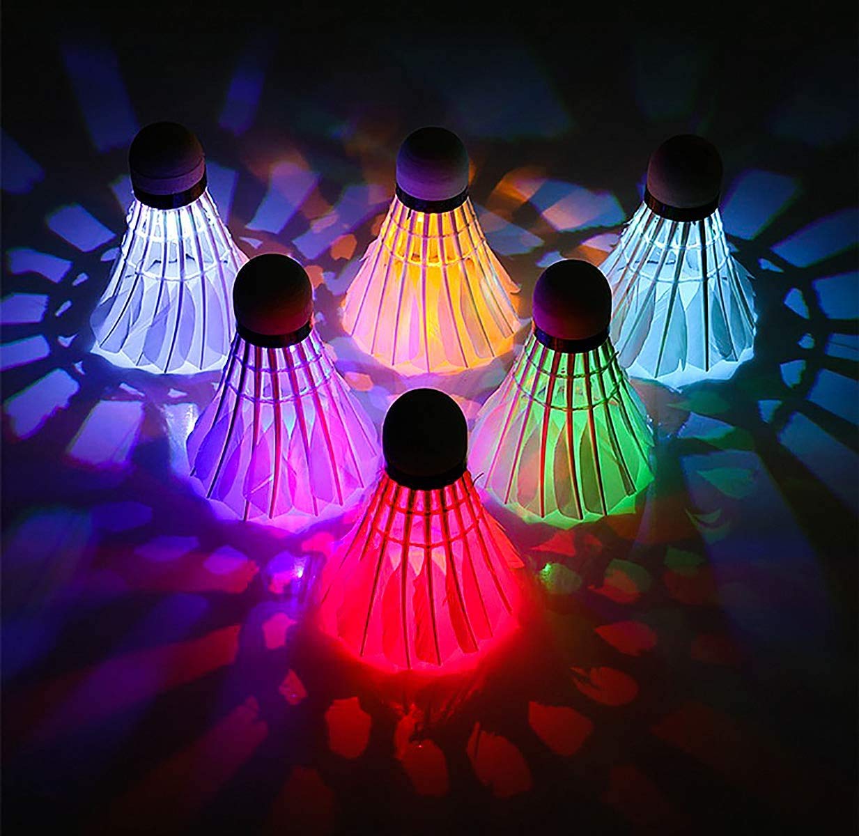 YYZP 6-Pack LED Badminton Shuttlecocks, Badminton Birdies Glow in The Dark Birdie Badminton Set for Outdoor/Indoor Lighting Sport Activities Game