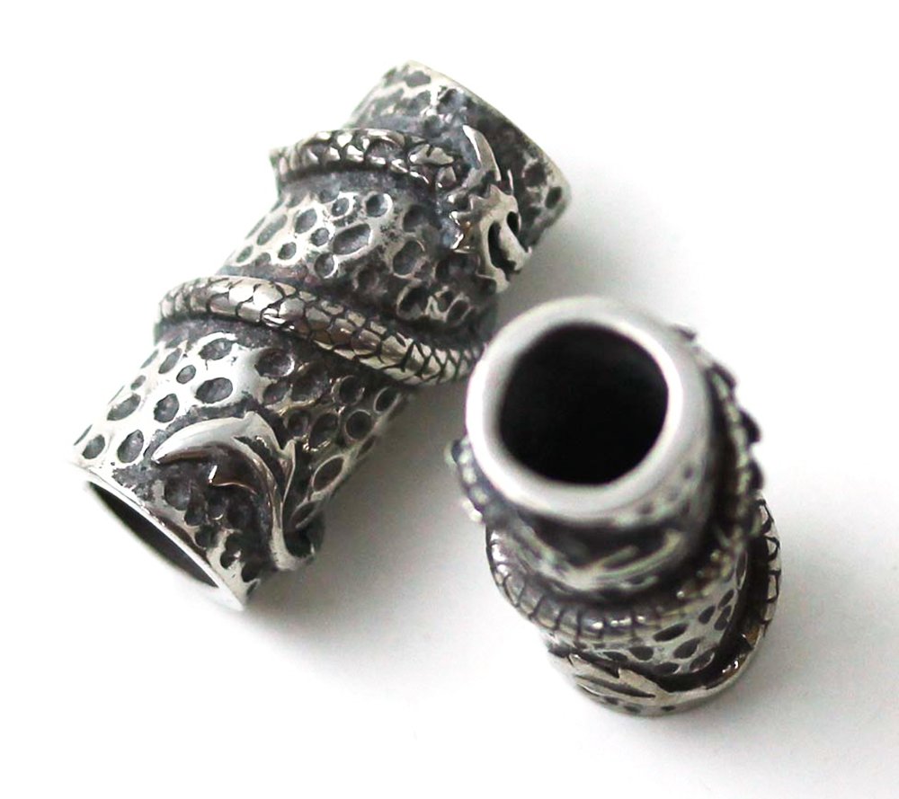 LynnAround Pewter Norse Nordic Viking Dragon Beard Beads Rings, Dwarven Dreadlock Pirate Medieval Hair Beads, Pagan Jewelry