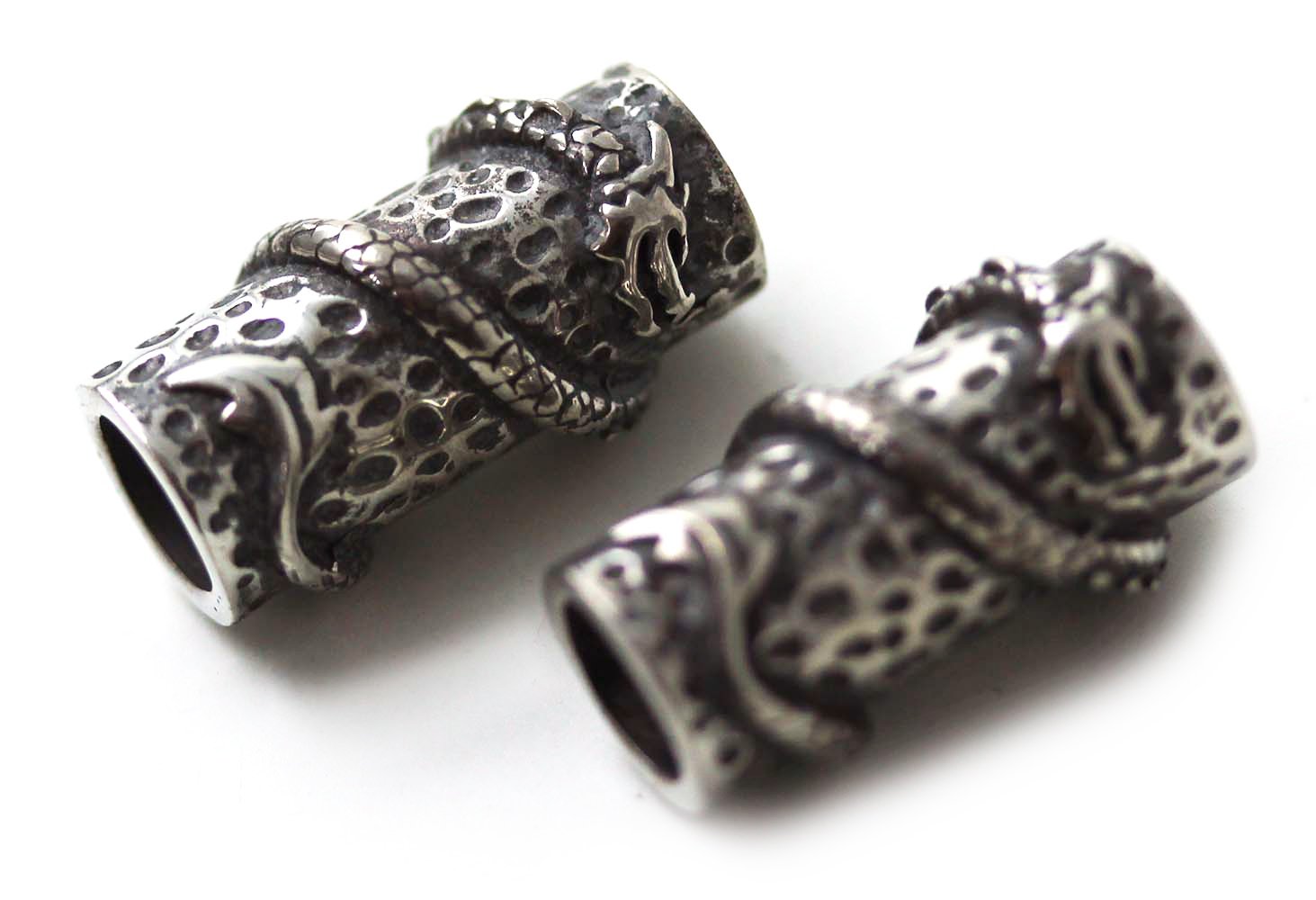 LynnAround Pewter Norse Nordic Viking Dragon Beard Beads Rings, Dwarven Dreadlock Pirate Medieval Hair Beads, Pagan Jewelry