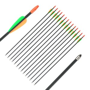 huntingdoor 28inch/26inch archery targeting arrows youth arrows practice arrows for kids beginner fiberglass arrows for recurve bow 12 pack (black 28inch)