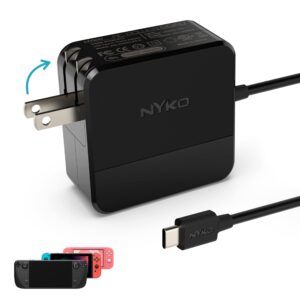 nyko 39w usb-c fast charger for nintendo switch - supports tv dock mode, 15v, 2.6a charger with 8ft cord for rapid charging - works with steam deck and other type-c devices