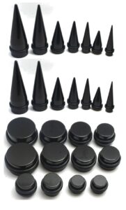 24pc 00g 1/2 9/16 5/8 3/4 7/8 inch gauges ear stretching kit black tapers and plugs plus instructions