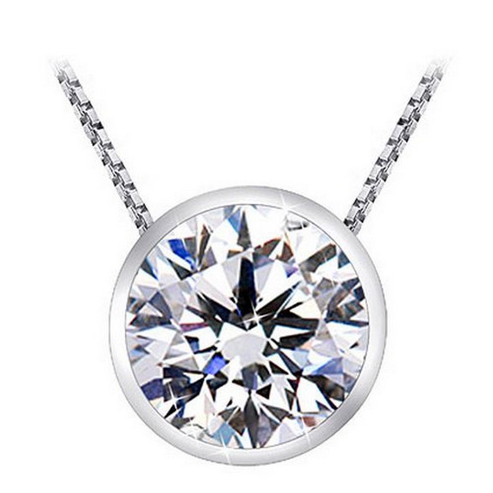 Solitaire Diamond Pendants 1 Carat Bezel Set Necklace Platinum (J, SI2, 1 ctw) w/ 16" 14K White Gold Chain