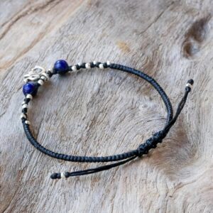 NOVICA Artisan Handmade Lapis Lazuli Beaded Bracelet Karen Silver Elephant Fine Blue Charm Thailand Hill Tribe Animal Themed Buddhism Hinduism Spiritual [7 in min L x 9.75 in max L 2 mm W Pendant(s)]