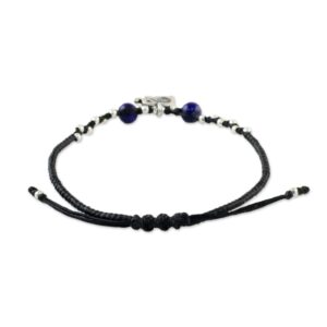 NOVICA Artisan Handmade Lapis Lazuli Beaded Bracelet Karen Silver Elephant Fine Blue Charm Thailand Hill Tribe Animal Themed Buddhism Hinduism Spiritual [7 in min L x 9.75 in max L 2 mm W Pendant(s)]