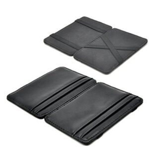 patty both slim leather pocket wallet with magic money clip & card holders (black)