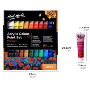 Mont Marte Studio Acrylic Paint Set, 18 Piece, 36ml Tubes. Lightfast Colours with Great Coverage, Ideal for Canvas, Wood, Fabric, Leather, Cardboard, Paper, MDF and Crafts.