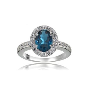 ice gems sterling silver london blue and white topaz oval halo ring, size 7