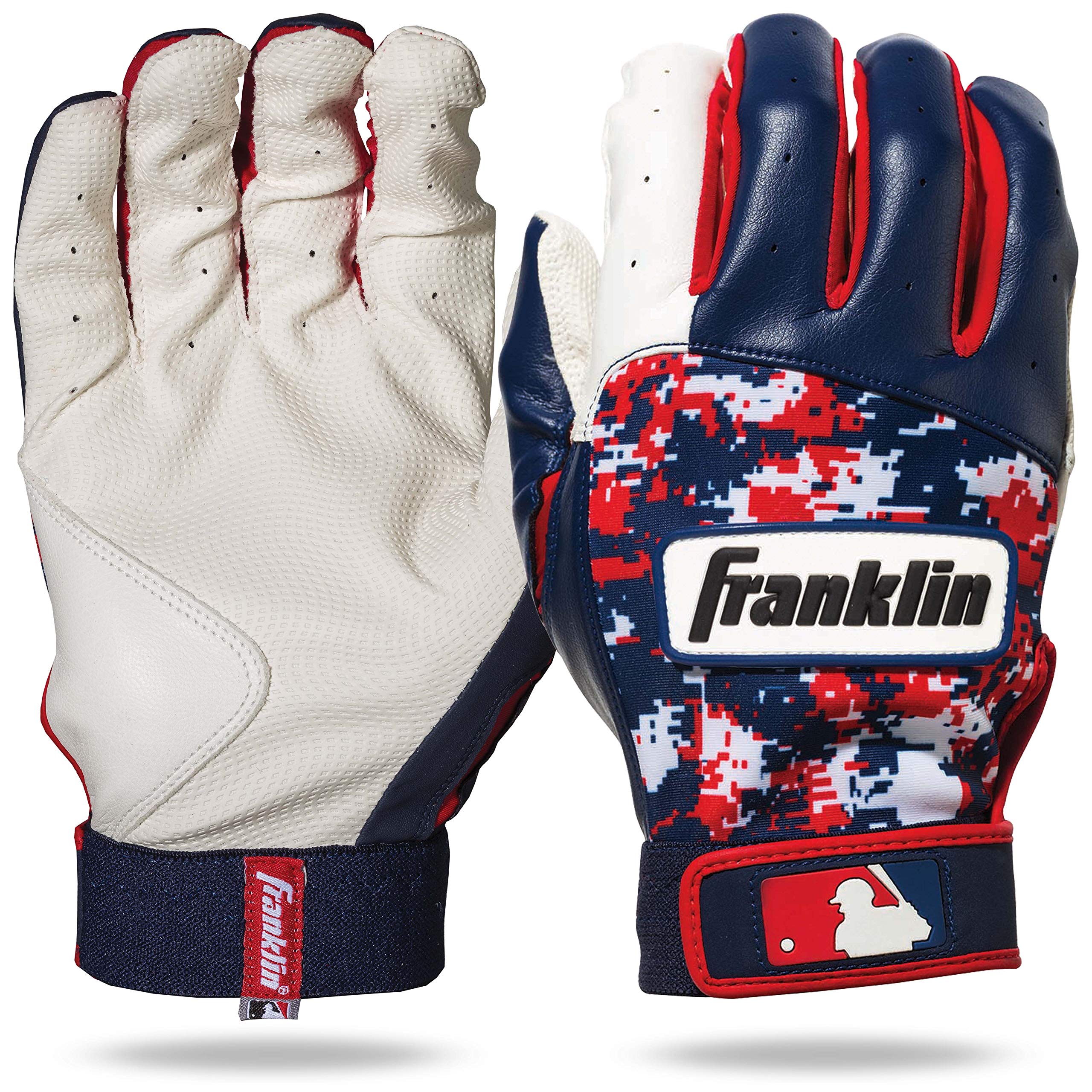 Franklin Sports MLB Digitek Baseball Batting Gloves - White/Navy/Red Digi - Adult X-Large