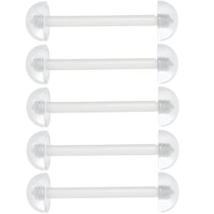 Oasis Plus 10pcs 14G Clear Flexible Plastic Retainer Tounge Ring Nipple Barbell 6mm Balls Body Piercing