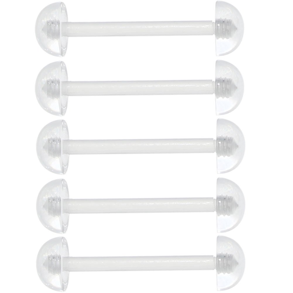 Oasis Plus 10pcs 14G Clear Flexible Plastic Retainer Tounge Ring Nipple Barbell 6mm Balls Body Piercing