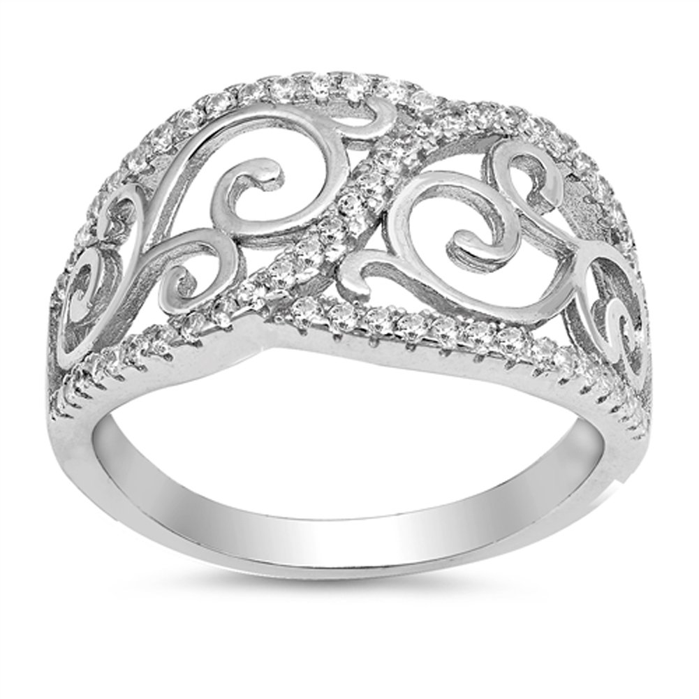 Clear CZ Filigree Vintage Swirl Knot Ring .925 Sterling Silver Band Size 10