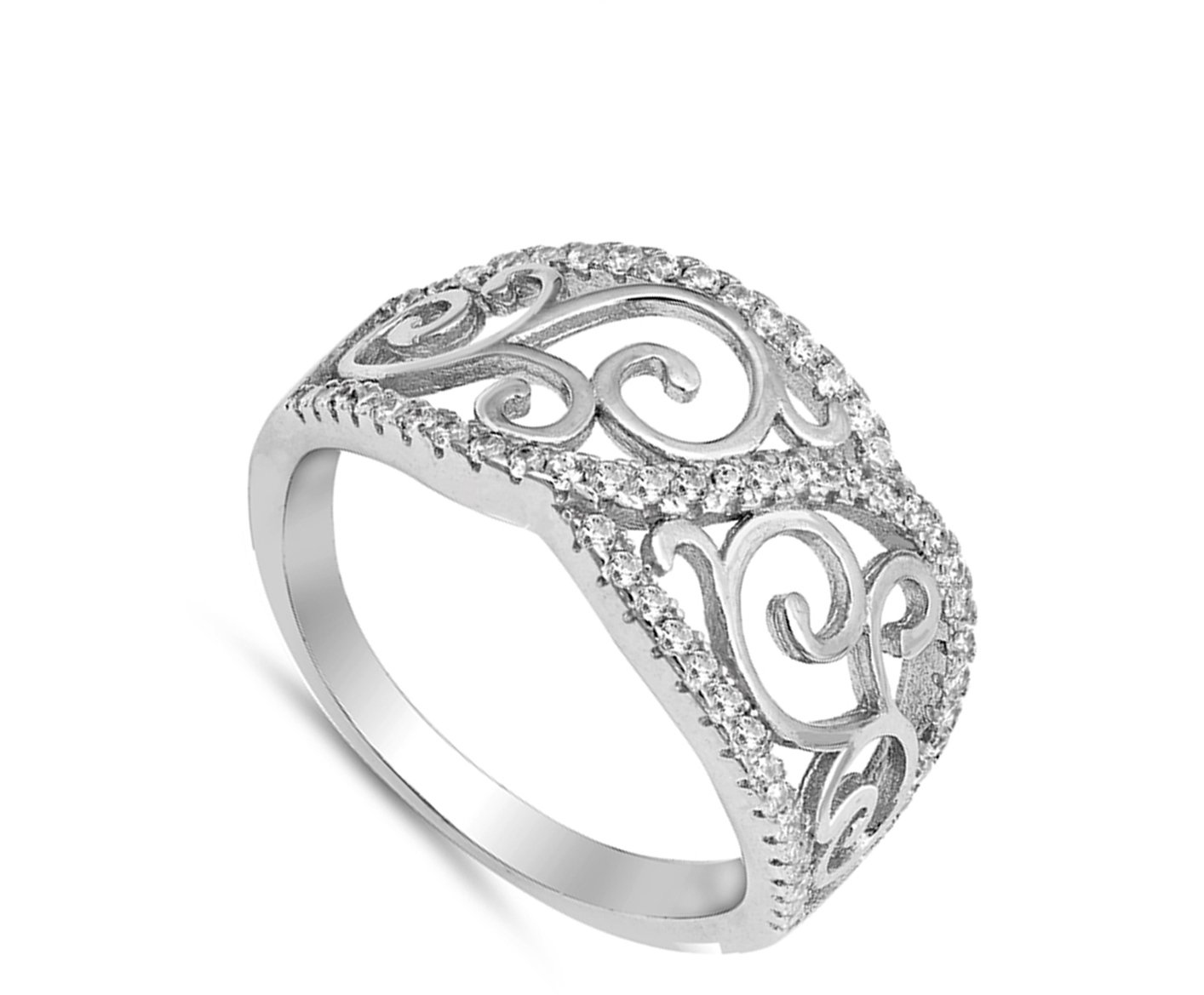 Clear CZ Filigree Vintage Swirl Knot Ring .925 Sterling Silver Band Size 10