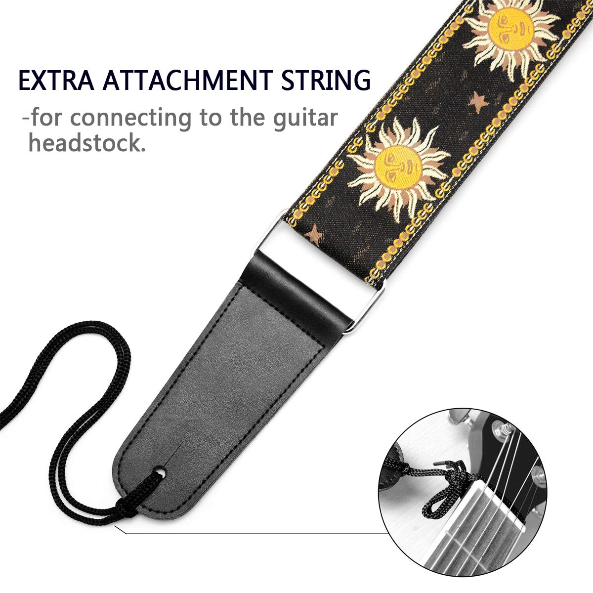 BestSounds C-150 Leather Adjustable Guitar Strap, Sun Jacquard Weave For Bass Electric and Acoustic Guitars, Black