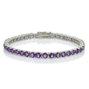 Ice Gems Sterling Silver African Amethyst 4mm Round Tennis Bracelet