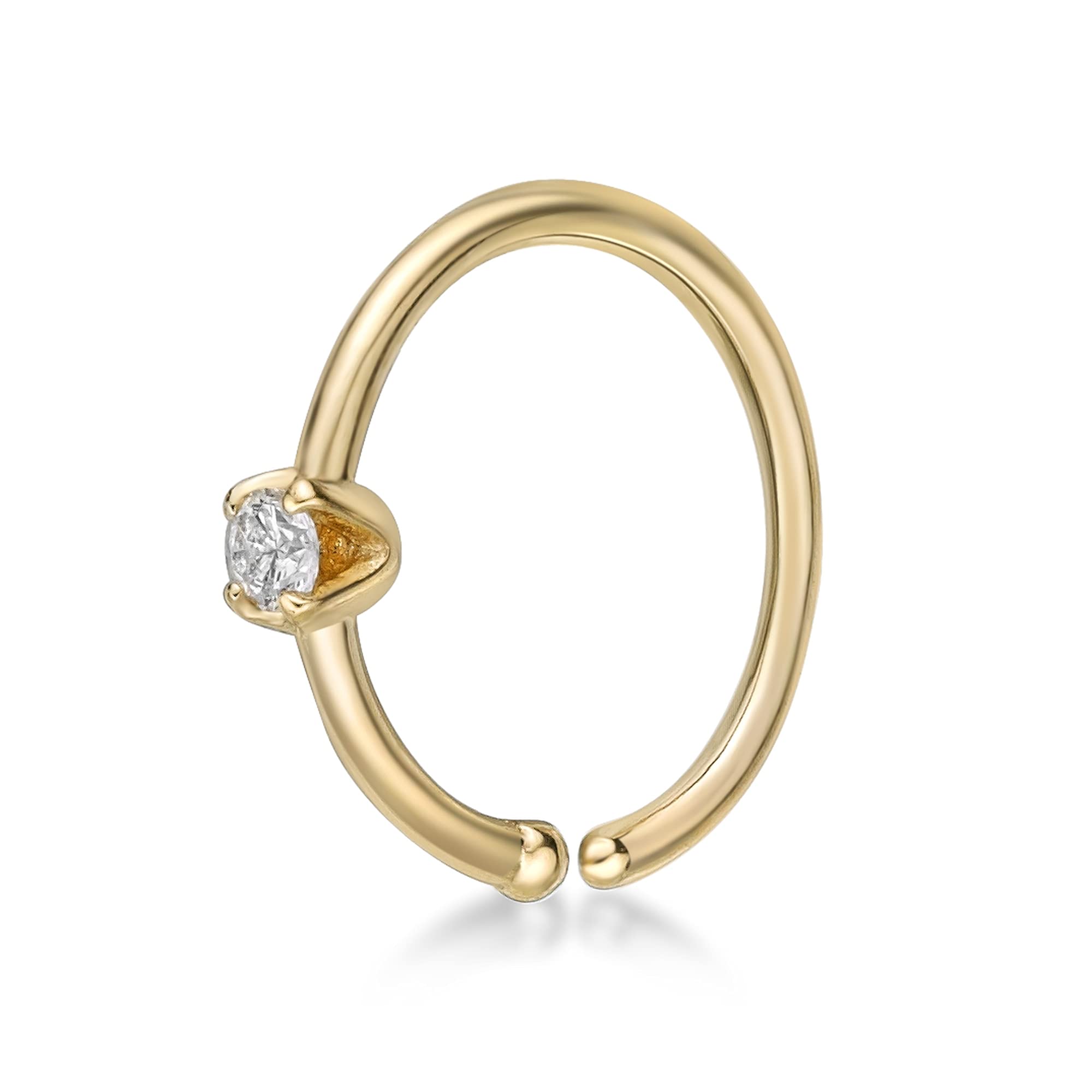 Lavari Jewelers 22 Gauge 0.02 Carat Diamond Hoop Nose Ring in 14k Yellow Gold 1.7 mm