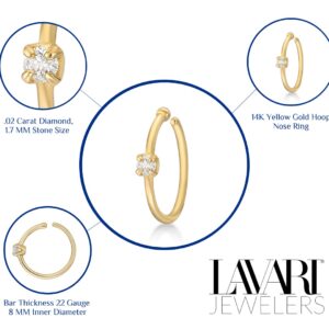 Lavari Jewelers 22 Gauge 0.02 Carat Diamond Hoop Nose Ring in 14k Yellow Gold 1.7 mm