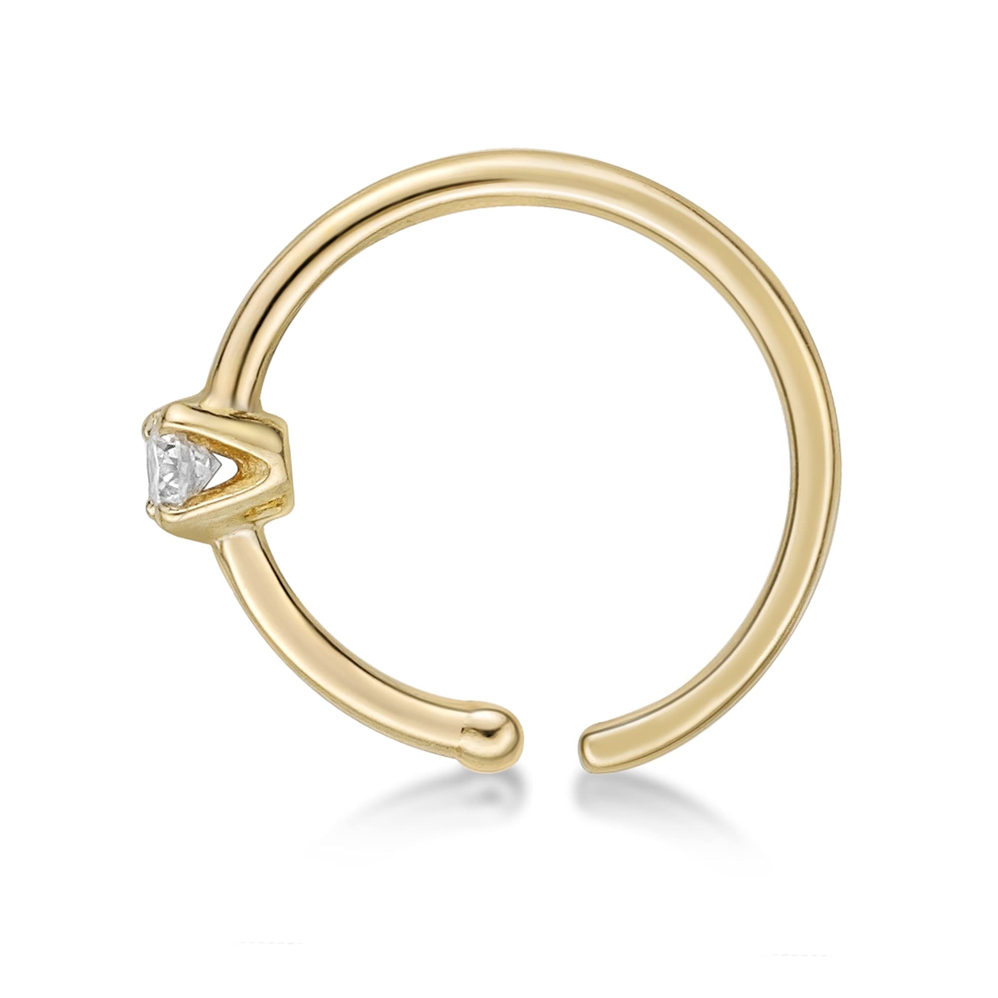 Lavari Jewelers 22 Gauge 0.02 Carat Diamond Hoop Nose Ring in 14k Yellow Gold 1.7 mm