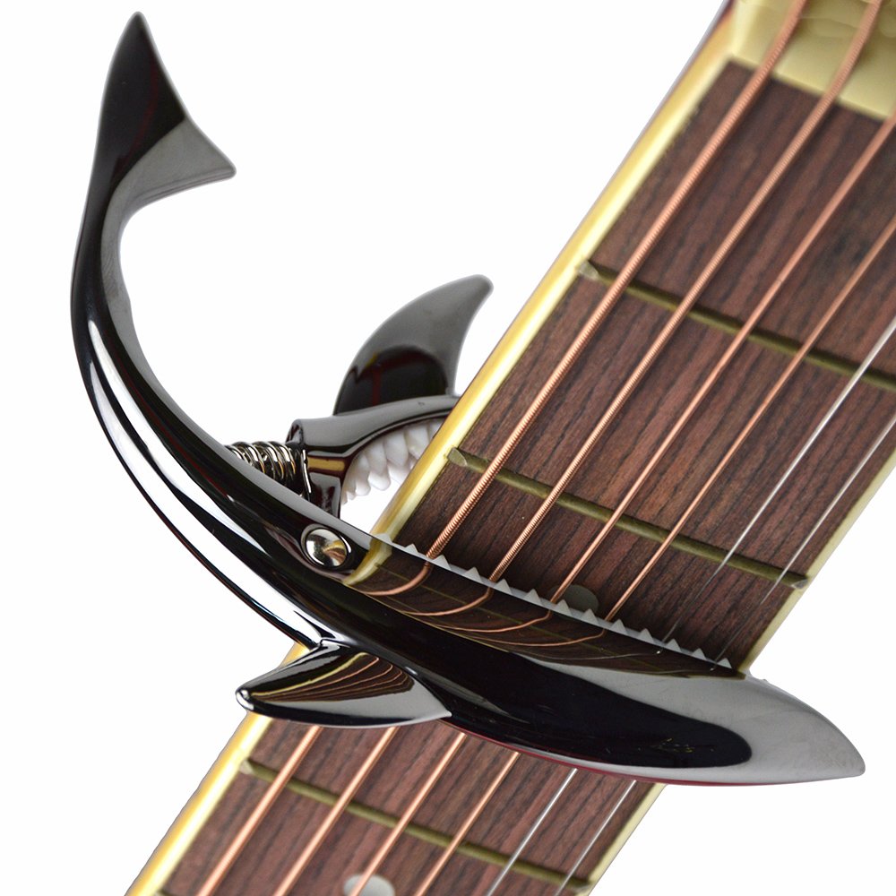 Shark Capo,Zinc Alloy Tone Clip for Acoustic,Folk,Electric Guitar and Ukulele (Black)