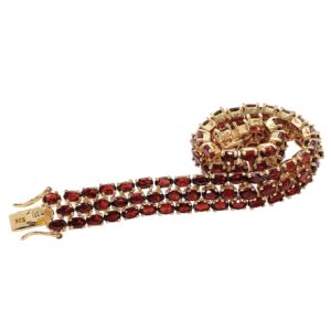 PalmBeach Yellow Gold-Plated Sterling Silver Oval Shaped Genuine Red Garnet, Tennis Bracelet (11.5mm), Hidden Box Clasp, 7.25 inches