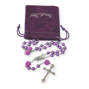 Nazareth Store Catholic Purple Pearl Beads Rosary Necklace Our Rose Lourdes Medal & Cross NS