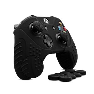 chin fai xbox one s/x controller grip skin anti-slip silicone protective cover case for xbox 1 controller with 4 set thumbstick caps (black)